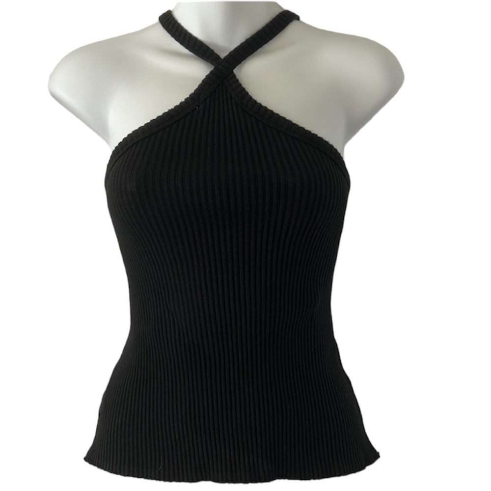 Anthropologie T.La ribbed knit halter top black